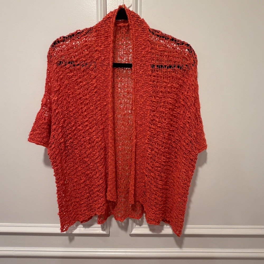 Women's One Size Coral Orange Crochet Knit Shrug‎ Cardigan Boho